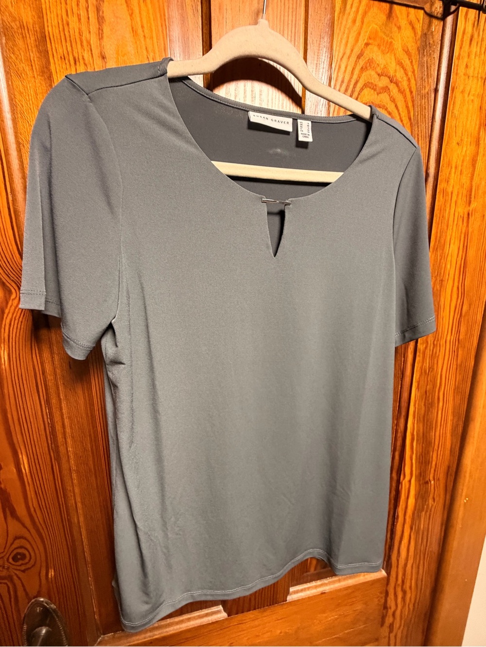 Susan Graver Slate Gray Short-Sleeve Keyhole Top